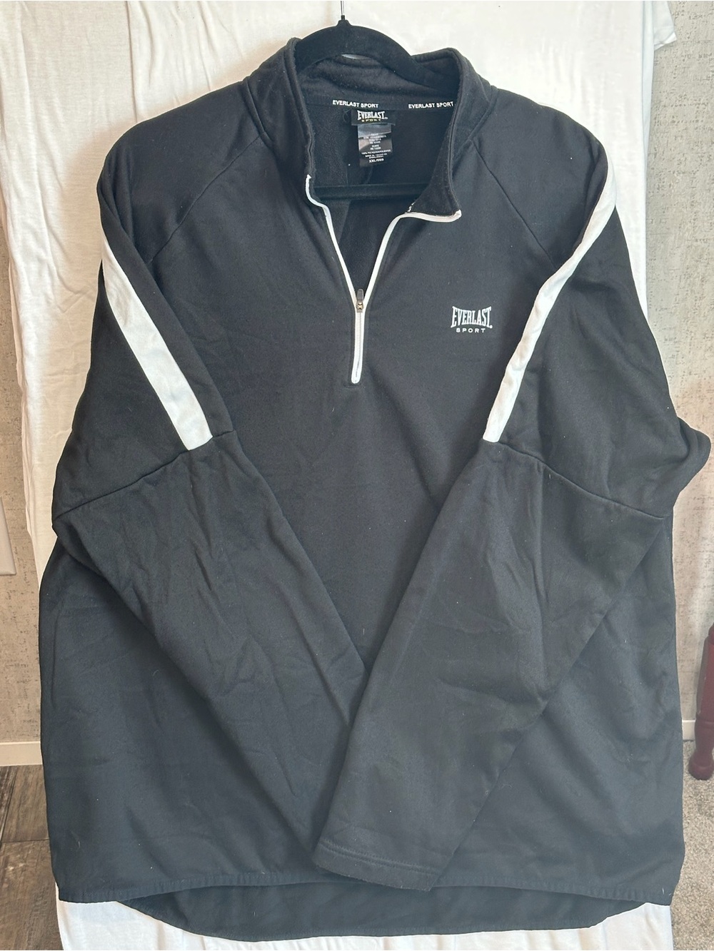 Everlast Sport Men's Black Quarter Zip Pullover Sweatshirt White Stripe XXL